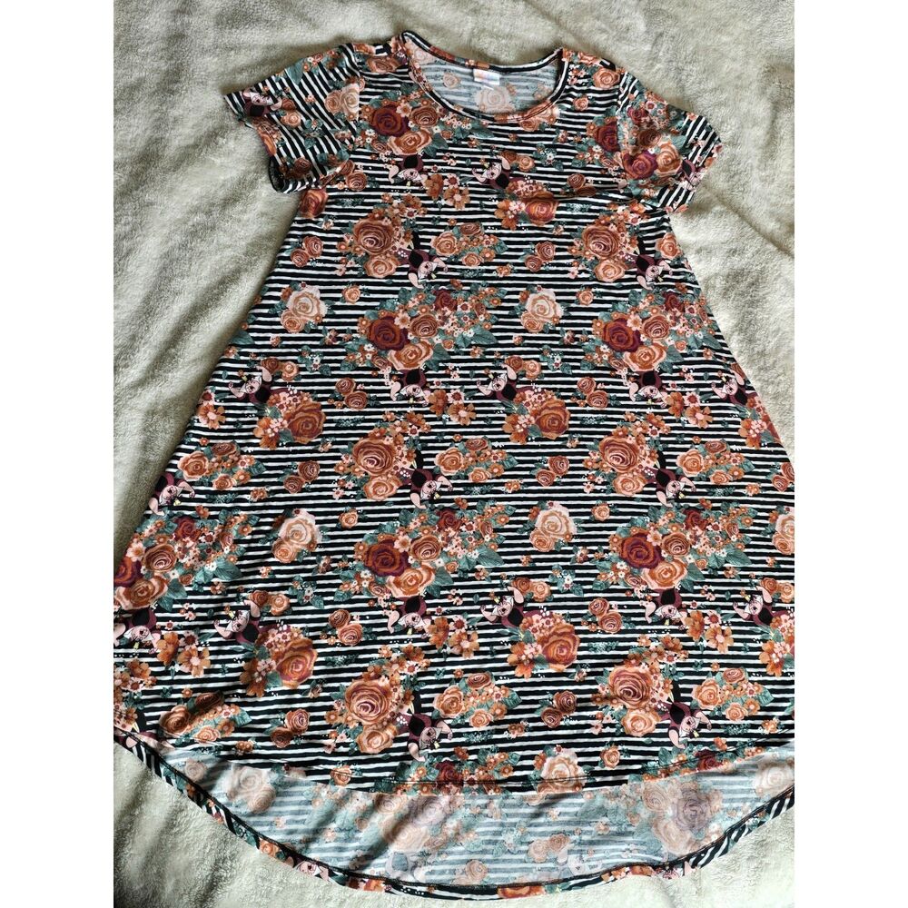 LuLaRoe Disney Alice in Wonderland Queen of Hearts Floral Striped Carly Dress XL - Picture 2 of 5